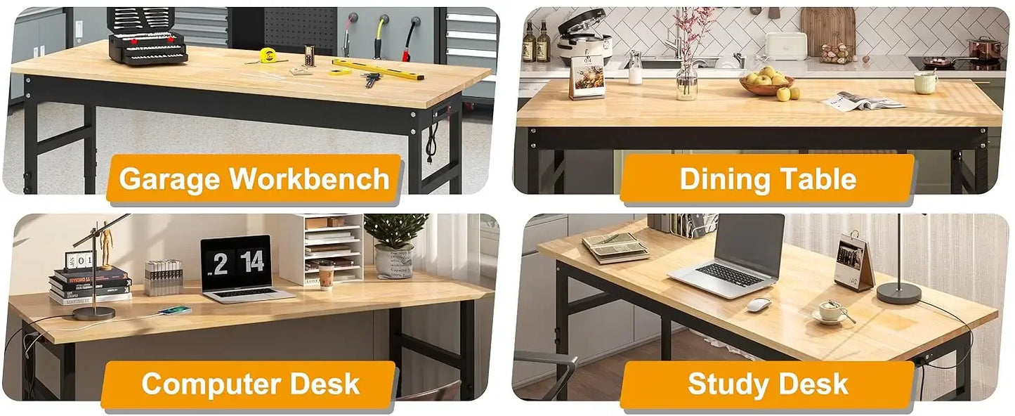 60 Inch Adjustable Workbench | Heavy Duty Work Table with Outlet