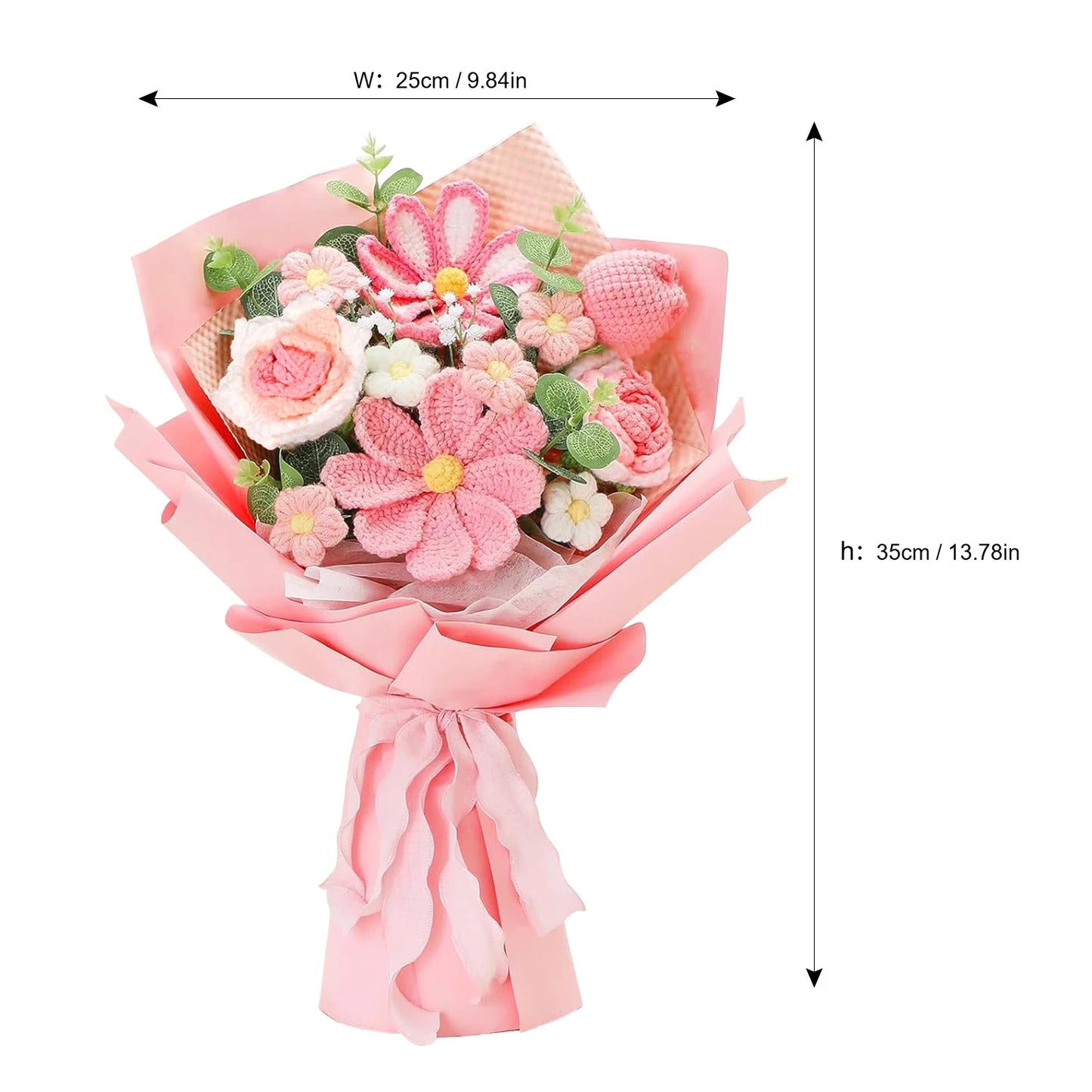 Ramo de Flores Tejidas a Crochet Rosa | Hermoso Regalo Floral