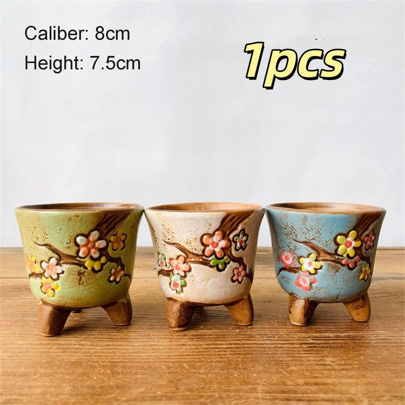 1pcs Simple Fleshy Ceramic Hand-painted Fresh Thumb Pot Coarse Pottery Permeable Pot Peach Egg Flesh Flower Pot Garden Supplies