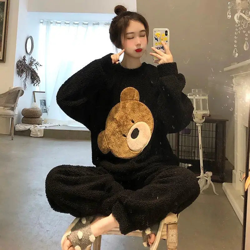 Women's Cozy Flannel Two Piece Winter Pajama Set | Cute Cartoon Design