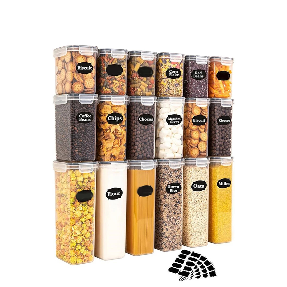 48pcs,kitchen gadgets, sealed pasta boxes with LIDS, labels and markings - versatile containers for pasta, dry food