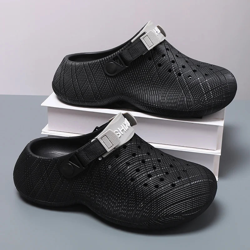 Men Thick Sole Clogs Breathable Hollow Out Non-slip Garden Shoes Outdoor Beach Slippers Slip On Platform Sandal Summer Walking