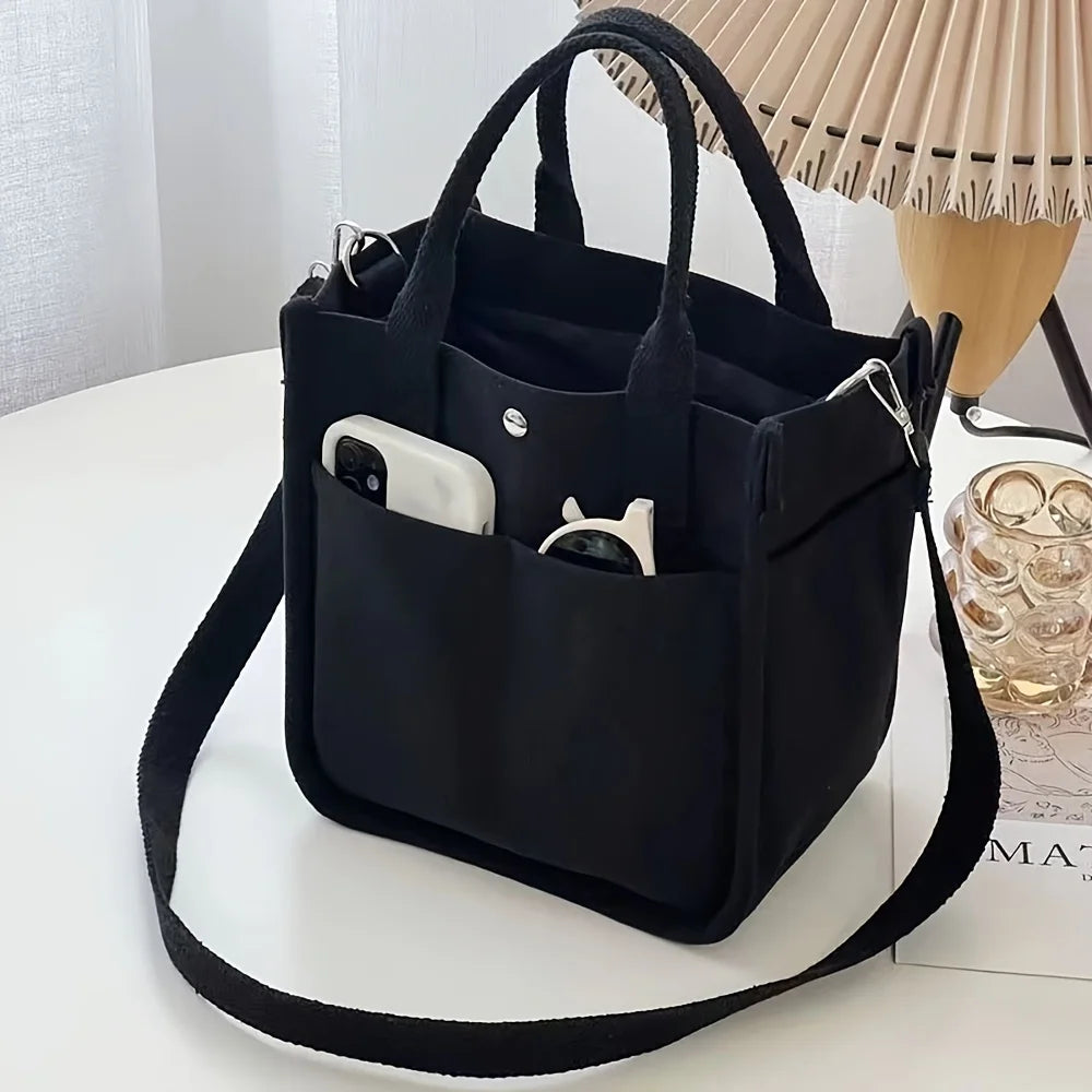 Stylish Small Canvas Tote Bag with Pockets for Women