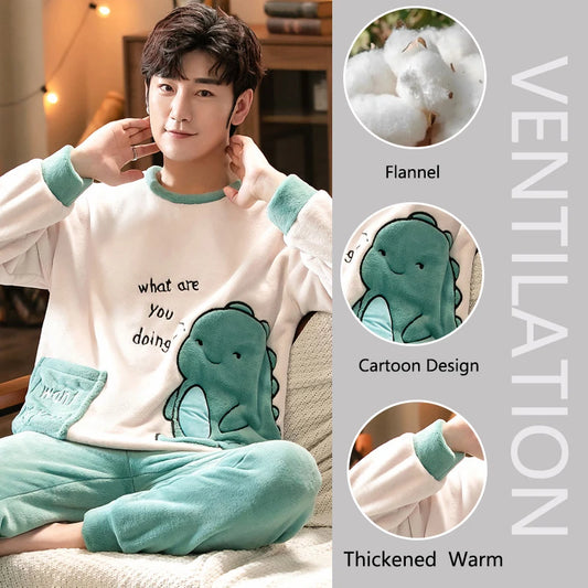 Winter Warm Flannel Sleepwear Set | Cozy Cartoon Two-Piece Loungewear