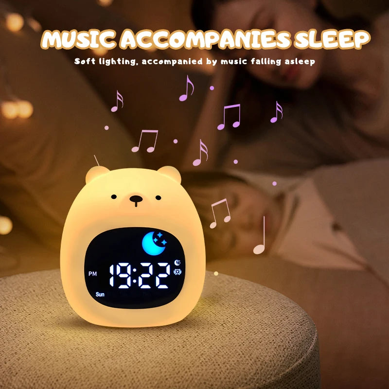 LED Night Light Alarm Clock for Kids | Musical Cat Design