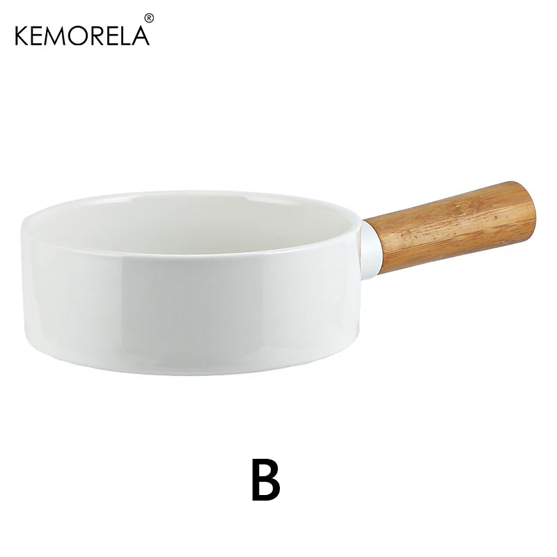 Ceramic Salad Bowl with Wooden Handle | Versatile Tableware