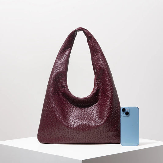 Bolso de hombro de cuero sintético trenzado vintage | Bolso grande elegante