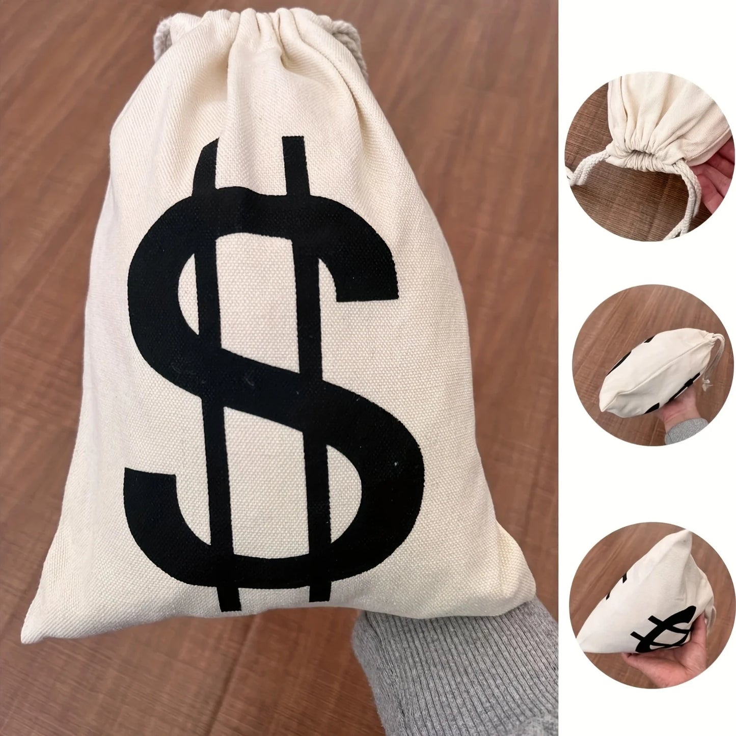 Reusable Drawstring Dollar Sign Canvas Money Bag - Ideal for Graduation, Party Favors, Gift Packaging, Office & Holiday Decor