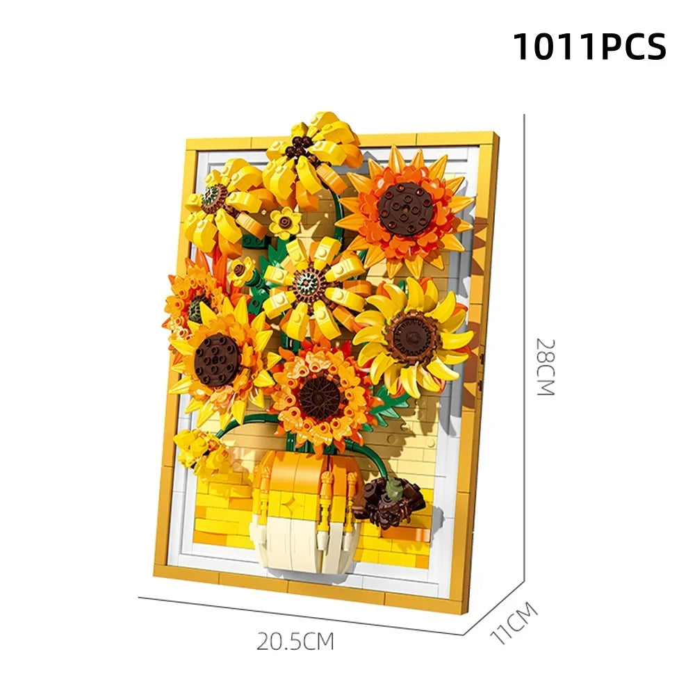 Stereo 3D Sunflower Frame Ornament Building Block Toys-Creative Artistic Decor for Girls' Room,DIY Photo & Background Wall Decor