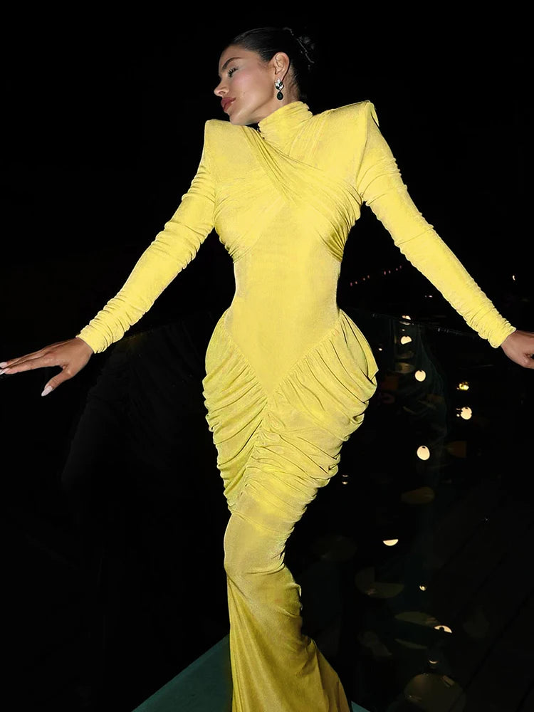 Elegant Autumn Maxi Dress | Turtleneck Full Sleeve Womens Dress