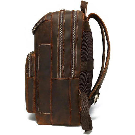 Mochila vintage de piel auténtica para portátil | Elegante mochila de viaje