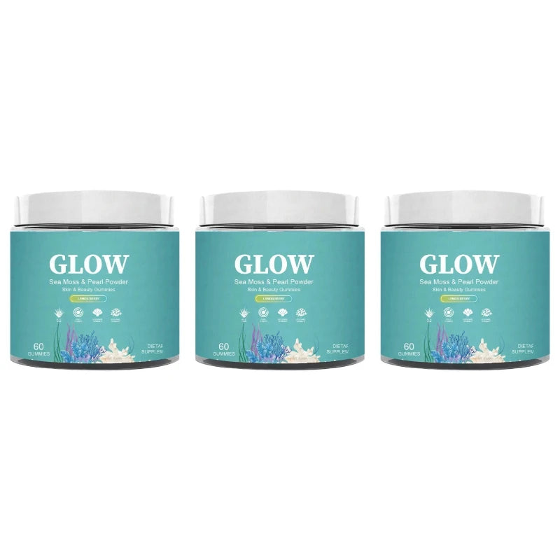 Sea Moss Glow Gummies with Vitamin C & E Moss & Pearl Powder Daily Nutritional Supplement Lemon Berry Flavor, 60 Gummies