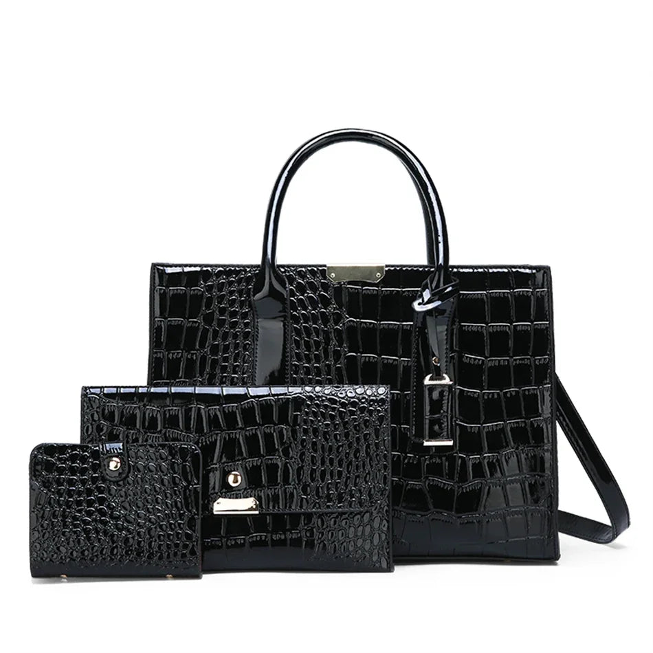 Bolso elegante de charol con cocodrilo | Bolso de lujo para mujer