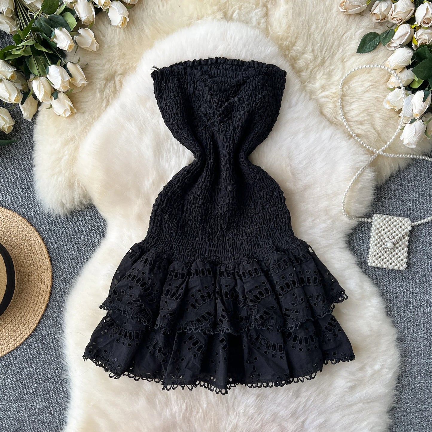Chic Vintage Sleeveless Pleated Tube Dress for Summer Parties