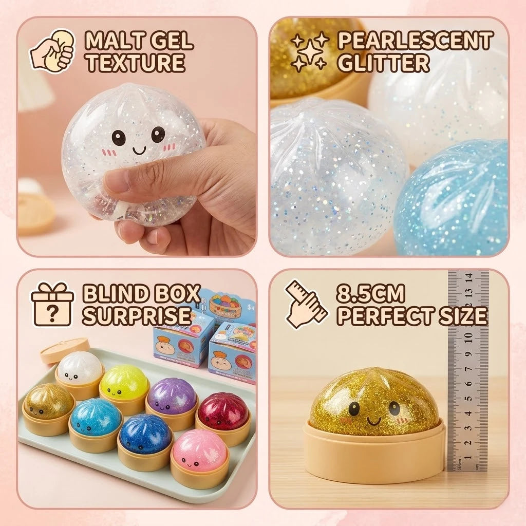 Realistic Giant Dumpling Squishy, Bamboo Steamer Food Squeeze Toy, Slow Rebound Dough Ball, Aesthetic Desk Fidget Toy New