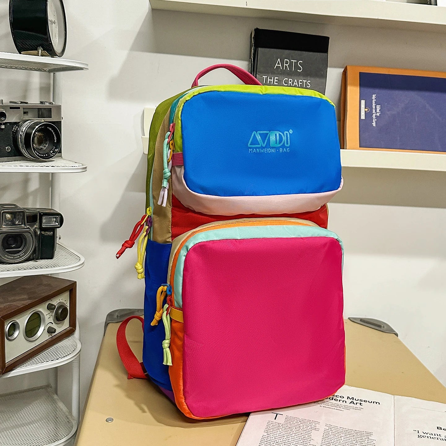 Dopamine Sporty Unisex Backpack Colorblock Logo Large Capacity Multi Function Adjustable Strap Backpack for Commute Sports