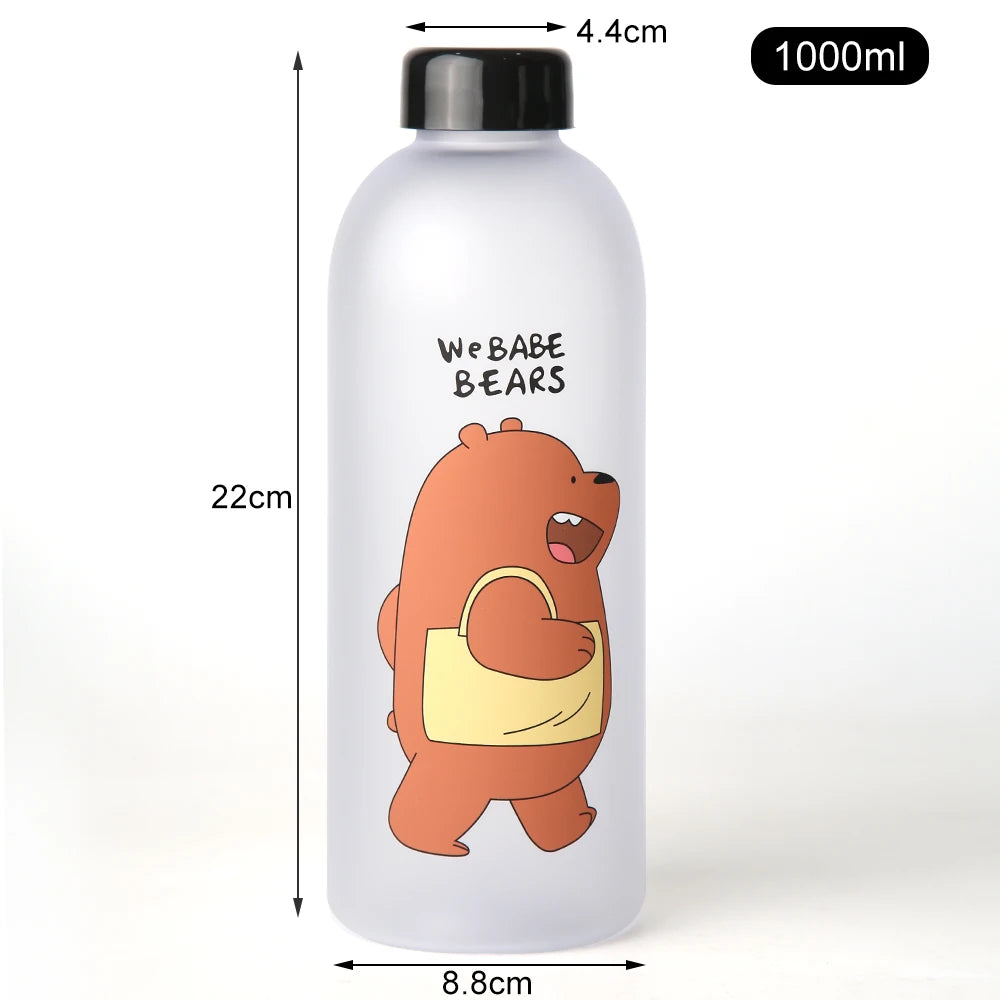 Cute Panda Water Bottle | 1000ml Transparent Frosted Drinkware