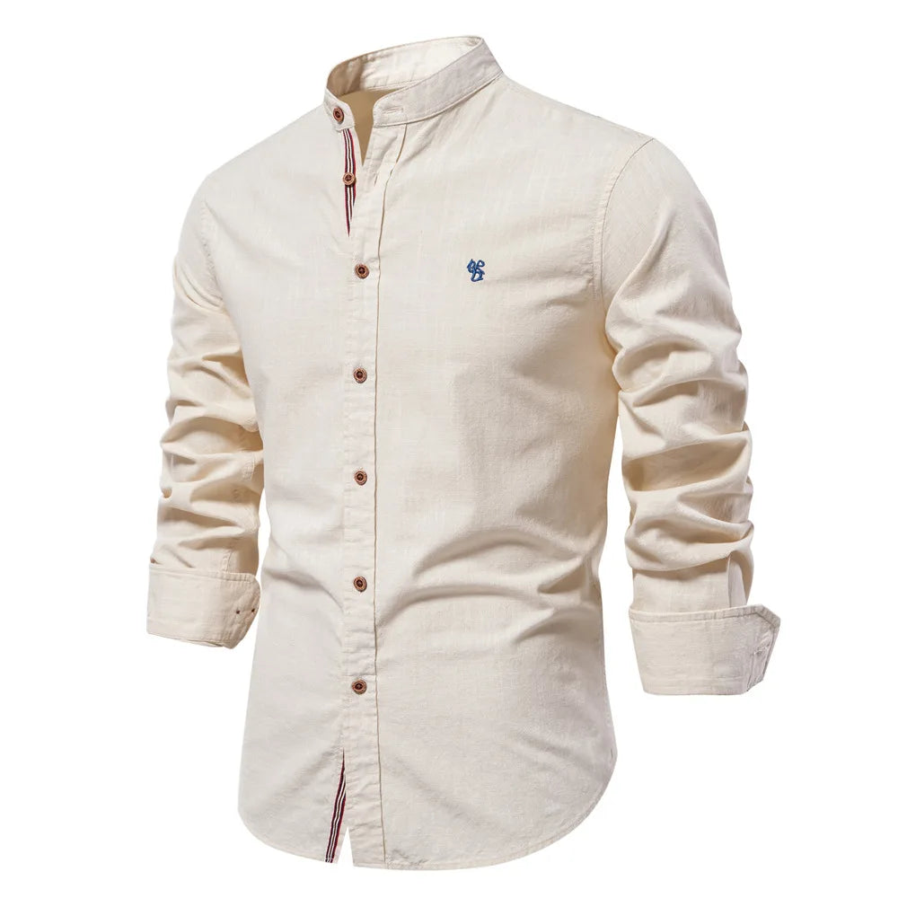 Men's 100% Cotton Casual Long Sleeve Shirt | Comfortable Embroidery