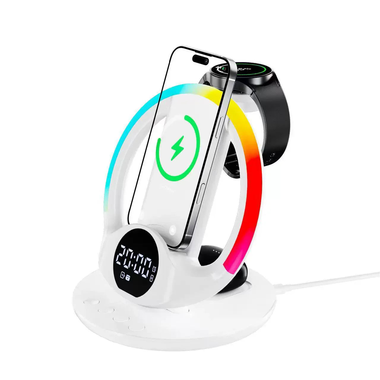 6 in 1 Wireless Charger with RGB Light & Alarm Clock | Fast Charge