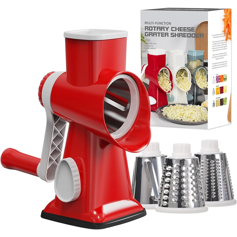 Versatile 3-in-1 Rotary Cheese Grater | Manual Vegetable Slicer