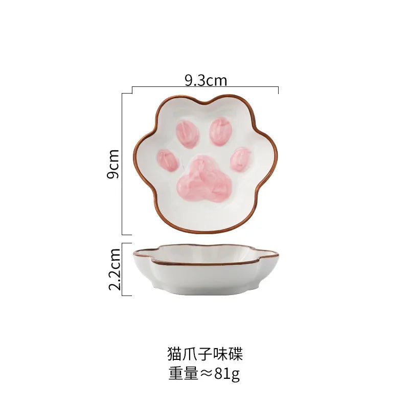 Japanese Style Ceramic Dessert Sauce Dish Tableware Cute Creative Cartoon Lucky Cat Pattern Water Drop Shape Fruit Sushi Plates