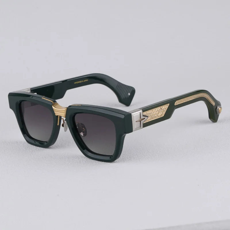 Luxurious Dark Red Thick Frame Sunglasses with Gold Details