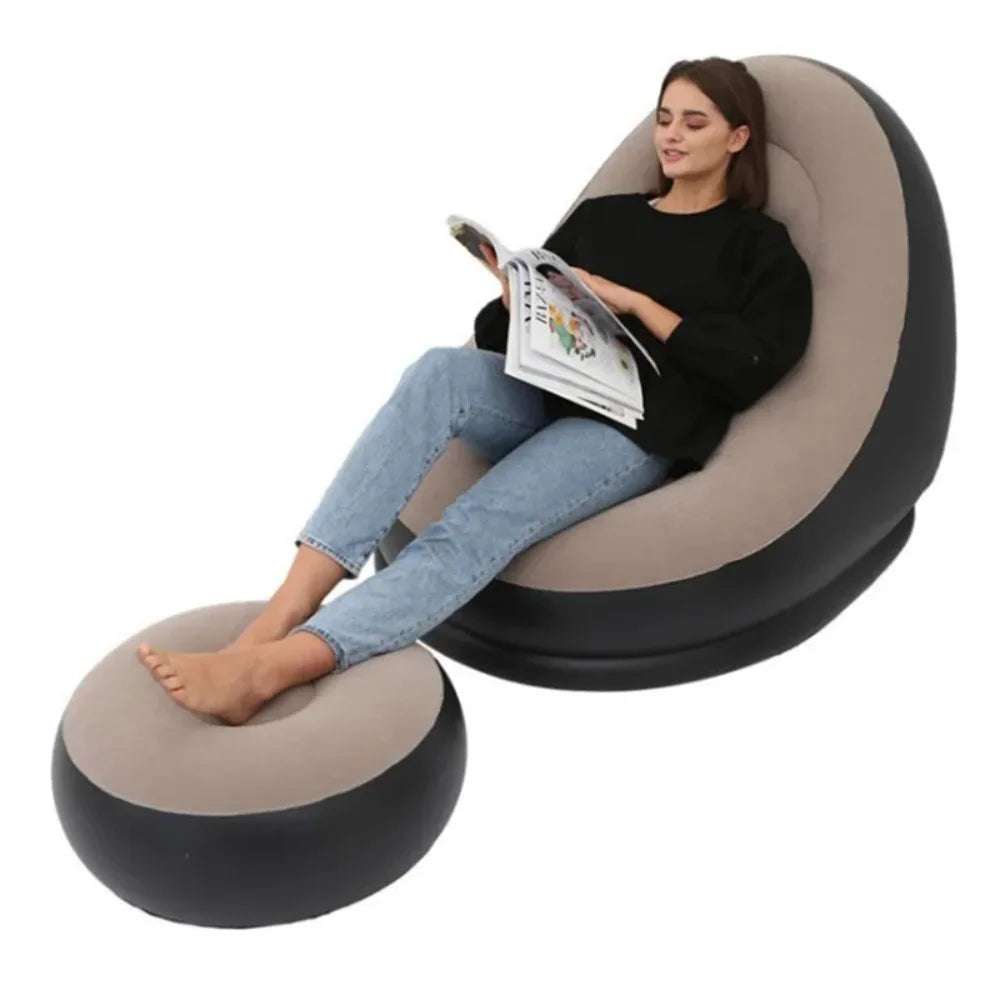Lazy Inflatable Lounge Chair | Portable Sofa with Foot Stool