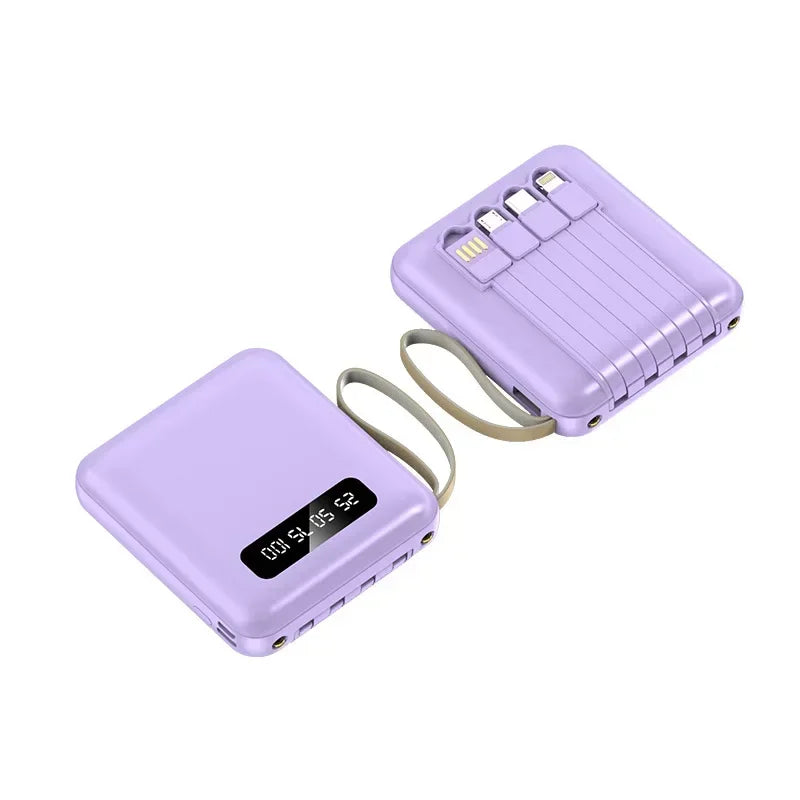 High-Capacity Mini Power Bank with LED Display & Built-in Cable