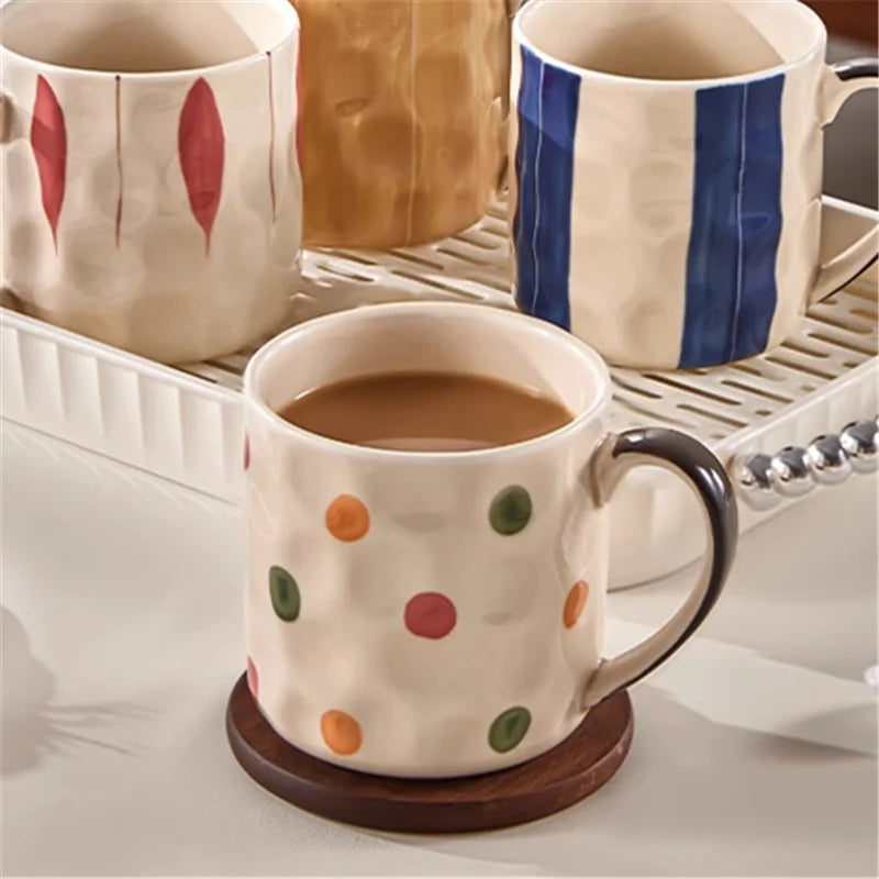 Retro INS Ceramic Mug Glazed Underglaze Color Breakfast Premium Coffee Cup Water Drinking Cup for Daily Use