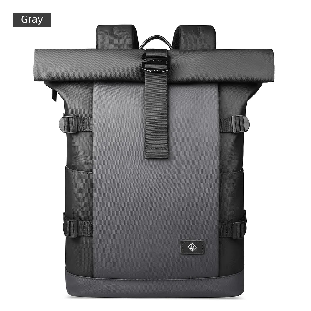 HK Roll-Top Men's Backpack Expandable Waterproof 15.6” Laptop Bag Large Capacity Travel Backpack Leisure Hiking Camping Rucksack