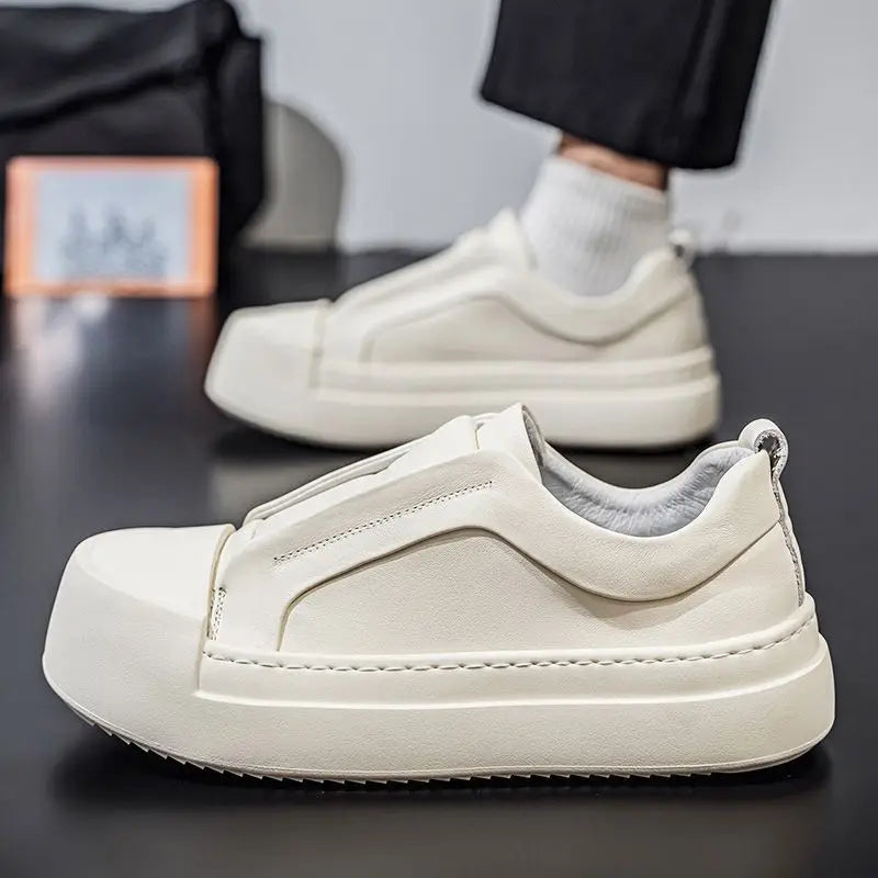 Men's Retro Brown PU Leather Platform Loafers | Lightweight Casual Sneakers