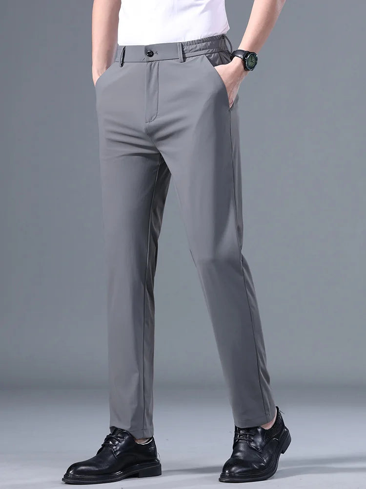 Men's Summer Stretch Smooth Trousers | Casual Business Pants