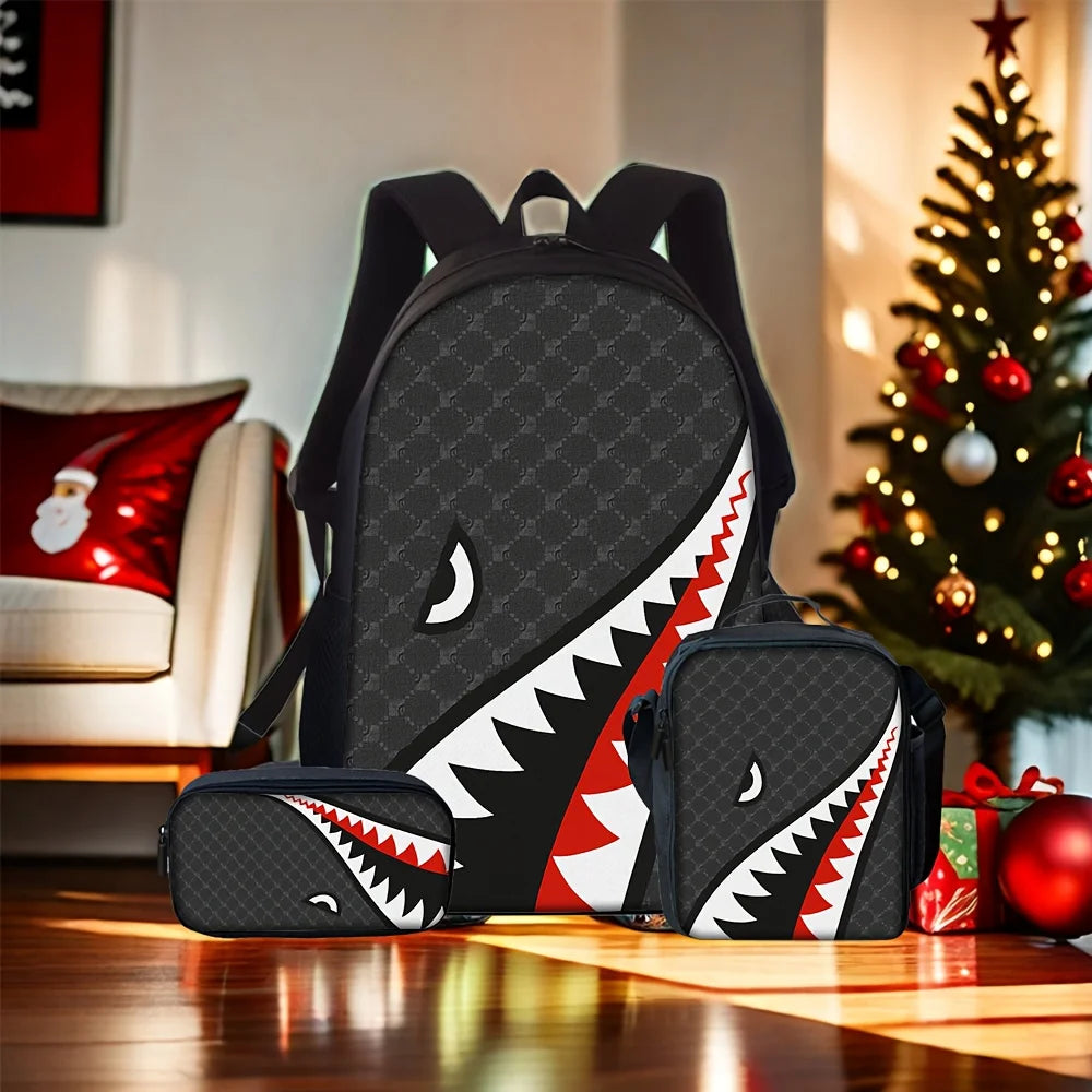3pcs Shark Pattern Backpack Set | Stylish Unisex Gift