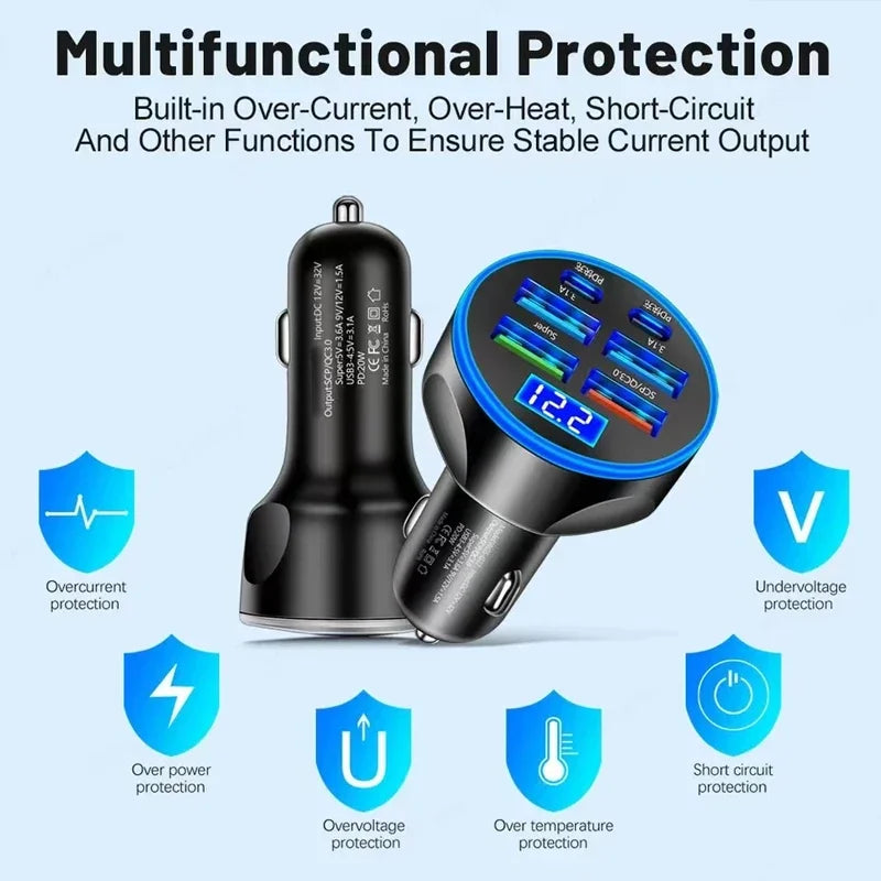 6 in 1 USB C Car Charger Adapter for Fast Charging on the Go