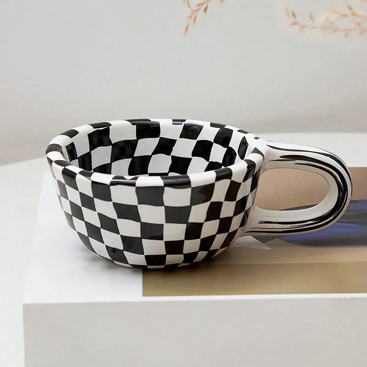 Unique Checkerboard Ceramic Coffee Cup | Perfect for Any Beverage