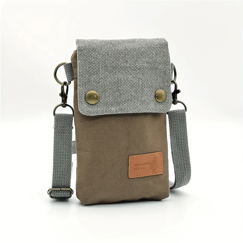 Korean-Style Women's Cross-Body Canvas Mobile Phone Bag