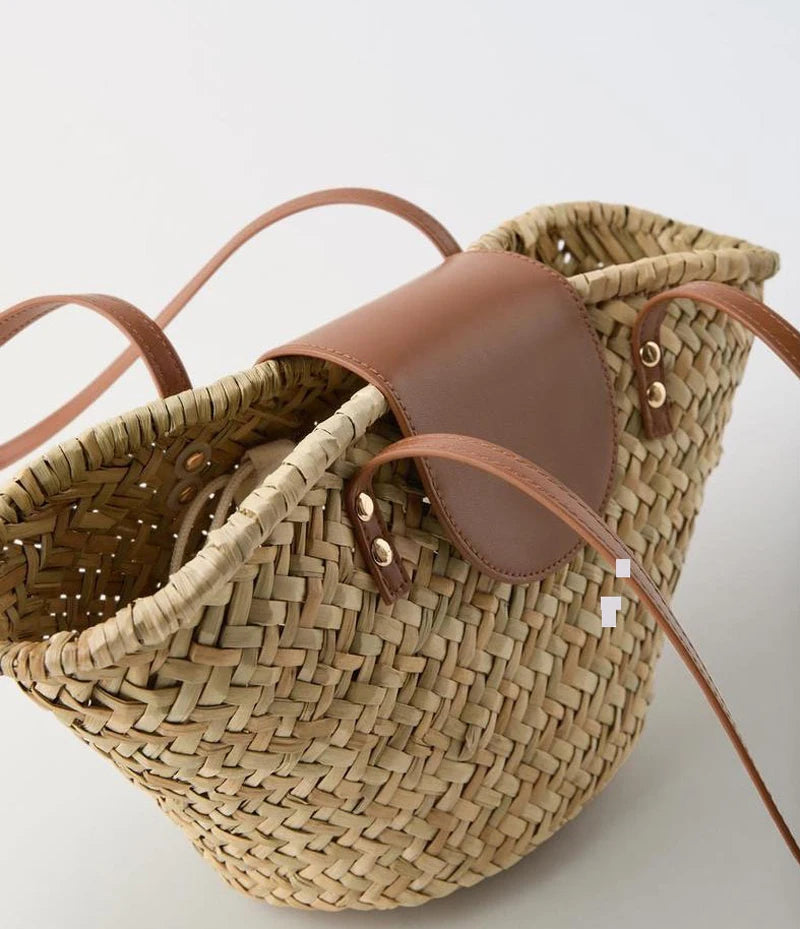 Large Capacity Rattan Woven Shoulder Bag for Beach & Vacation