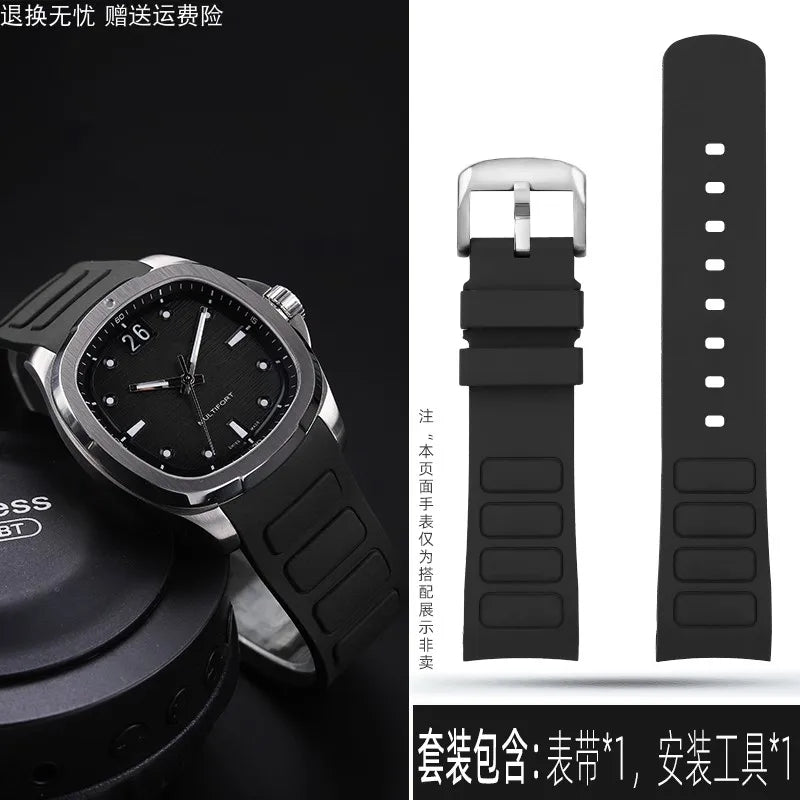 22mm Rubber Watch Strap | Stylish Black/Grey Fluoroelastomer Band