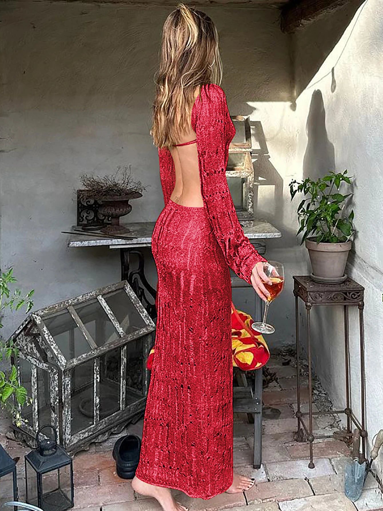Elegant Hollow Out Backless Maxi Dress | Summer Women’s Fashion