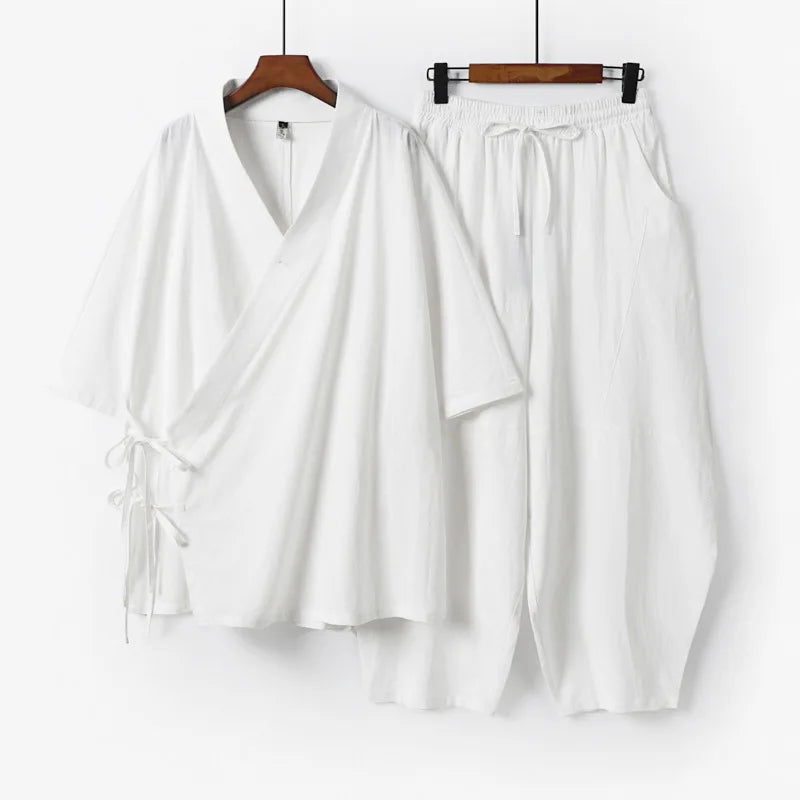 Plus Size Men's Kimono Cardigan & Pants Set | Stylish Yukata Outfit