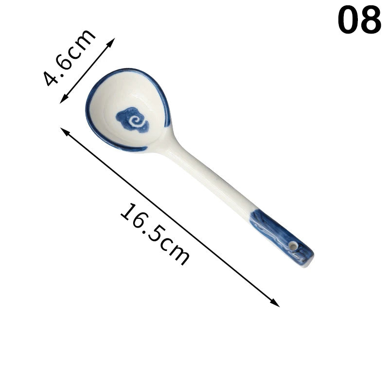 Ceramic Spoon Small Soup Spoon Long Handle Japanese Household High Value Soup Special Round Head Soup Ladle Porridge Spoon