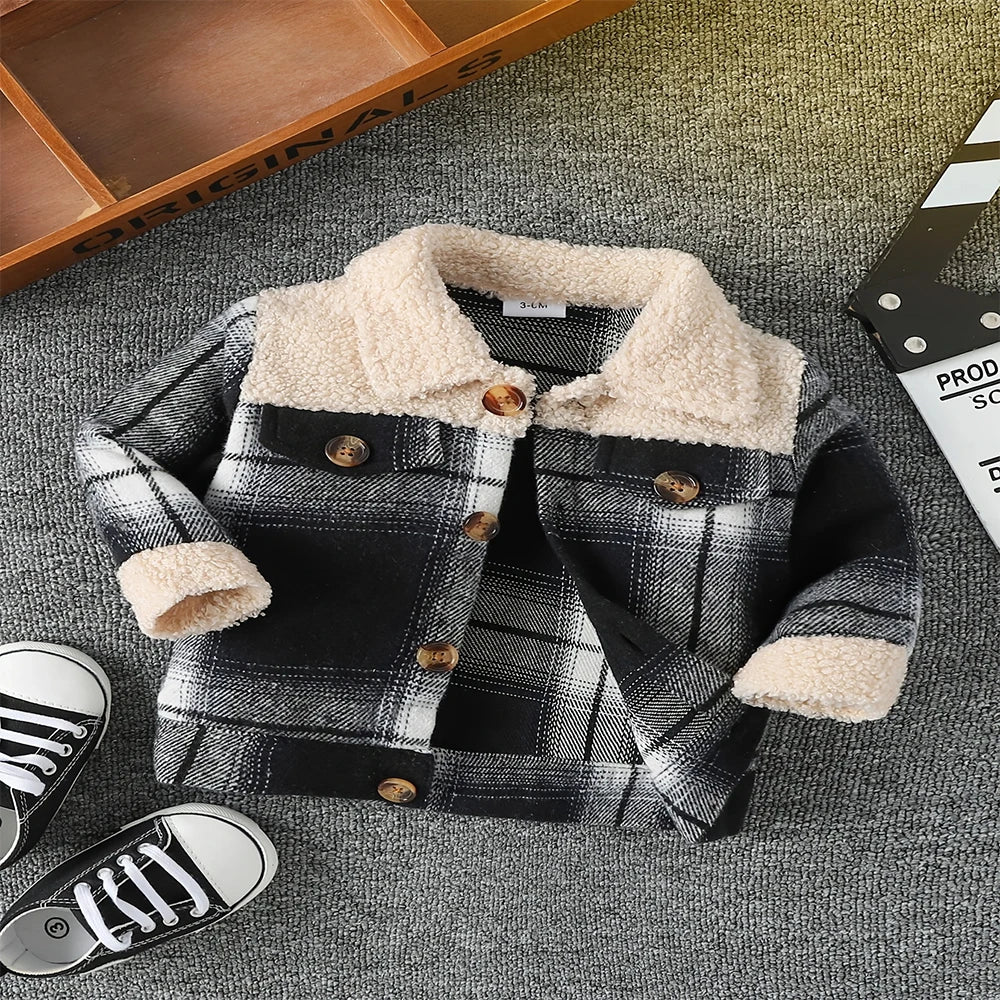 Baby Boy Plaid Plush Jacket | Stylish & Cozy Outerwear