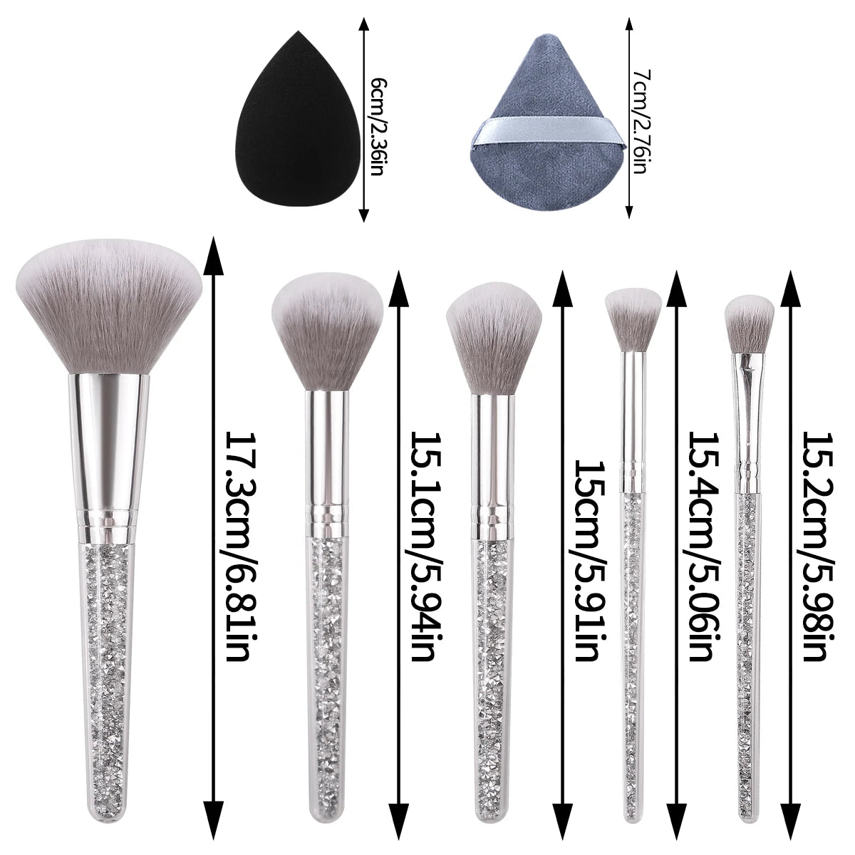 Diamond-Handled Makeup Brush Set & Sponges | Flawless Finish