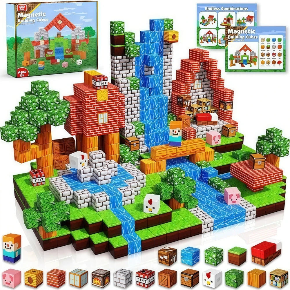 STEM Educational Gift 100Pcs Magnetic Building Blocks Animal House Model Free Assembly DIY 3D Creative Decor Toys For Kids