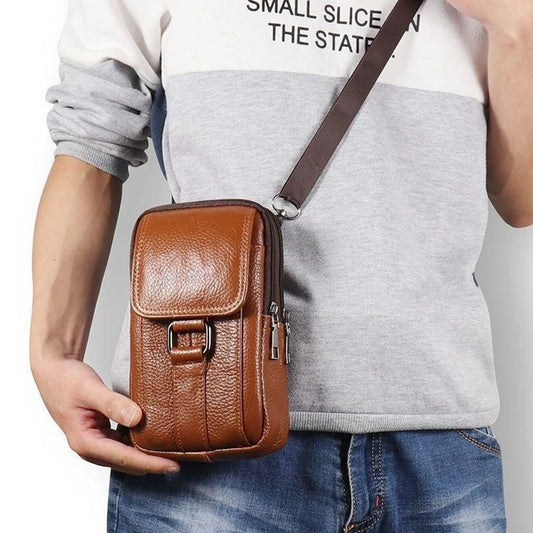 Bolso bandolera de piel de vacuno para hombre | Elegante diseño multibolsillos