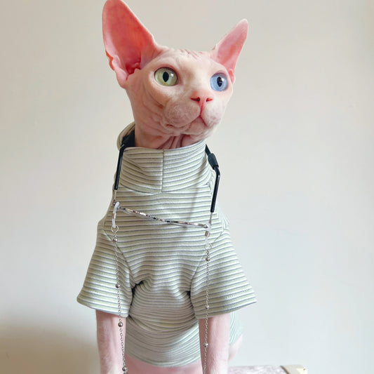Abrigo cálido de manga larga para gatos | Sudadera acogedora a rayas para gatitos