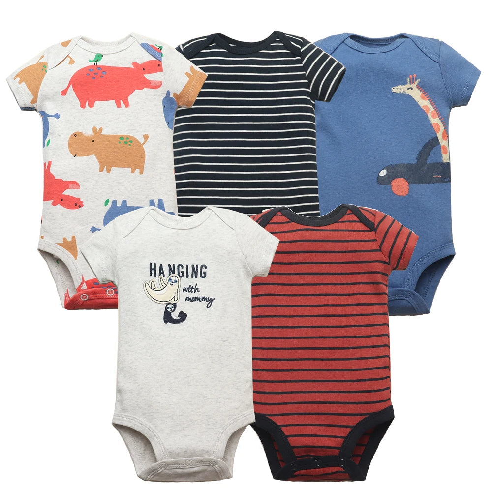 Pelele de algodón suave para bebés recién nacidos | Conjunto de 5 piezas de ropa para bebé con dibujos animados