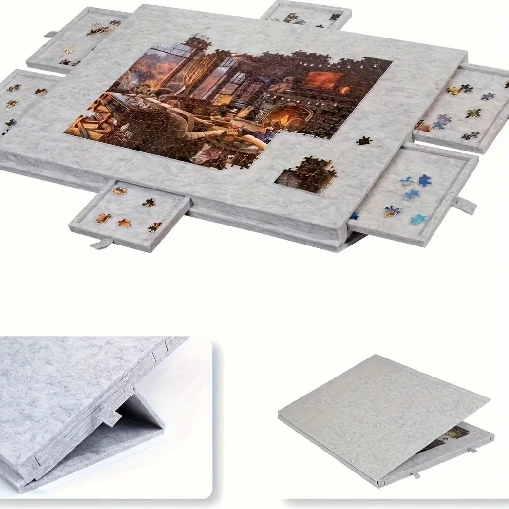 7pcs Multi-Function Display Table with 6 Drawers, 6-in-1 Puzzle Organizer & Art Stand, A Stylish Home Decor Accent Piece