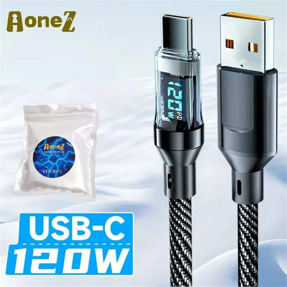 Smart Fast Charging Cable 60W 120W with LED Screen - Versatile & Durable