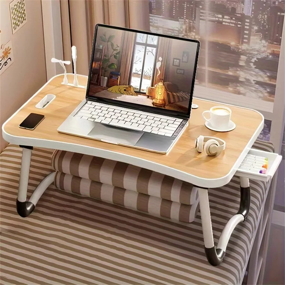 Portable Foldable Laptop Table with USB Ports & Storage